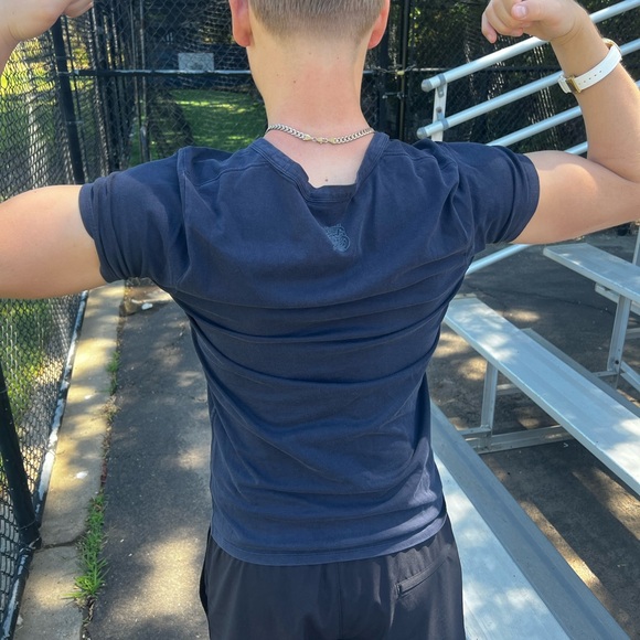 BURBERRY YARN PROOF HOME OFFICE PATTERN GABARDINE PATENT MEN NAVY BLUE T SHIRT S - Picture 15 of 16